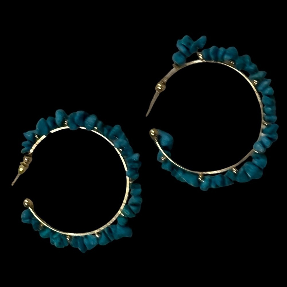 Vintage style Turquoise Large hoop earrings